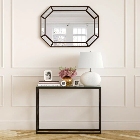 Promo ๐ฏ Silver Orchid Stifter Geometric X-base Metal/Glass Console Table Blackened Bronze โ - Image 4