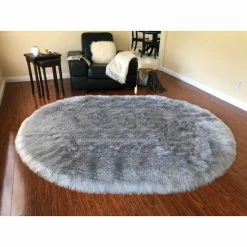 New 🌟 Silver Orchid Nansen Faux Sheepskin Oval Shape Shag Area Rug Camel 😀