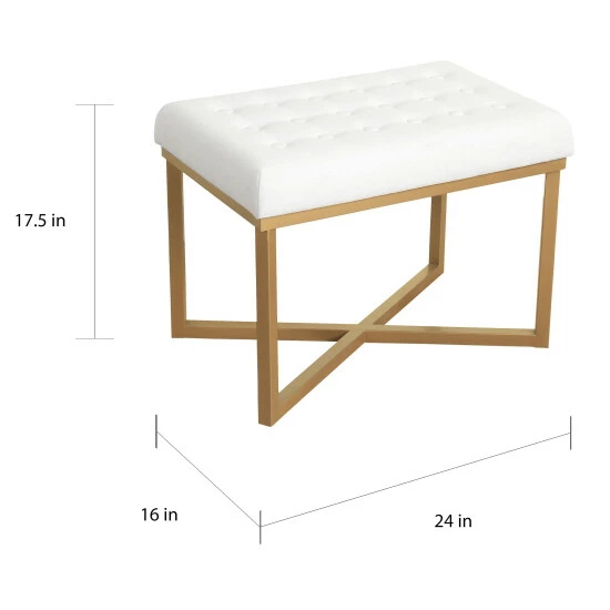 New 𼰠Silver Orchid Hartau Rectangular Ottoman With White Velvet Tufted Cushion And Gold Metal X Base đ - Image 4