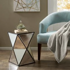 New 👍 Silver Orchid Harlow Blick Silver Angular Mirror Accent Table 🎉