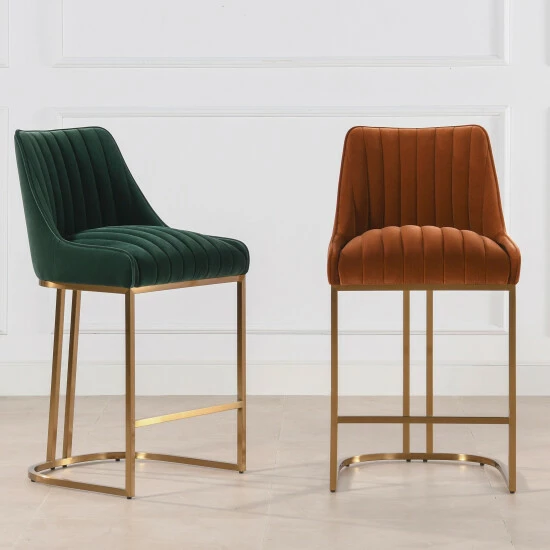 Hot Sale đĽ Silver Orchid Performance Fabric Teje Modern Glam Gold Base Counter Height Bar Stool Burnt Orange - Velvet đ