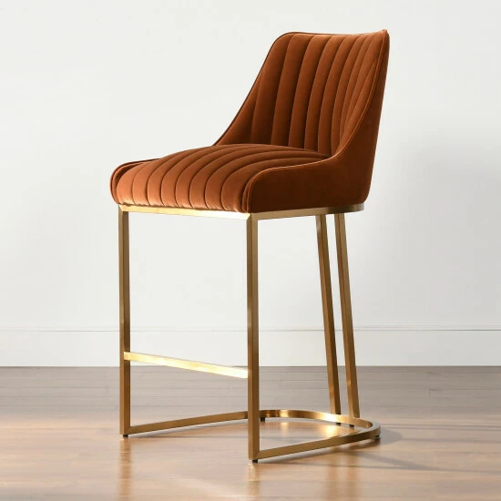 Hot Sale đĽ Silver Orchid Performance Fabric Teje Modern Glam Gold Base Counter Height Bar Stool Burnt Orange - Velvet đ - Image 2