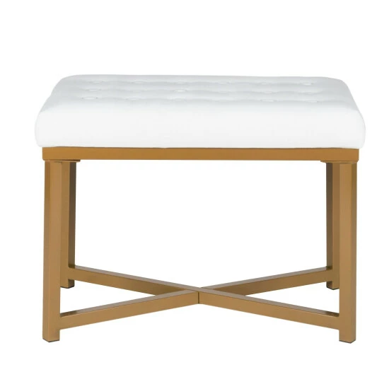 New 𼰠Silver Orchid Hartau Rectangular Ottoman With White Velvet Tufted Cushion And Gold Metal X Base đ - Image 8