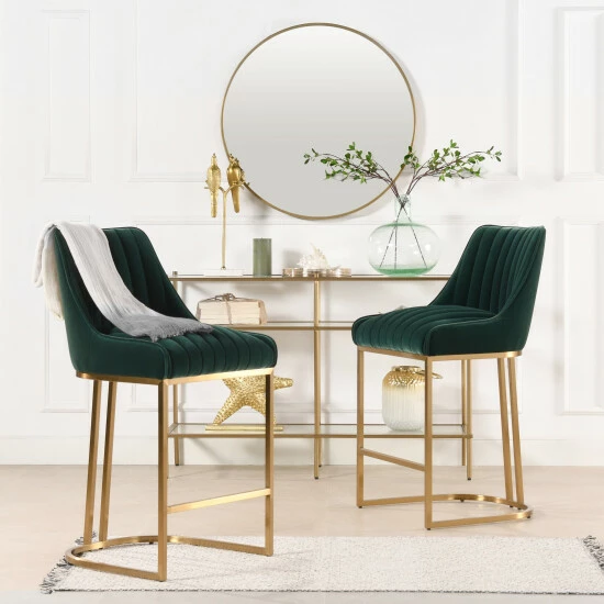 Hot Sale đĽ Silver Orchid Performance Fabric Teje Modern Glam Gold Base Counter Height Bar Stool Burnt Orange - Velvet đ - Image 4