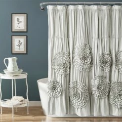 Flash Sale 👏 Silver Orchid Bara Ruffle Flower Trim Shower Curtain White ✔️ -Silver Orchid Shop unnamed file 2065