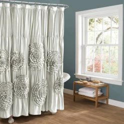 Flash Sale 👏 Silver Orchid Bara Ruffle Flower Trim Shower Curtain White ✔️ -Silver Orchid Shop unnamed file 2066