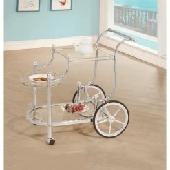 Wholesale 🔔 Silver Orchid Olivia Chrome And Tempered Glass Serving Cart - 32.50" X 19.25" X 31.75" 👍