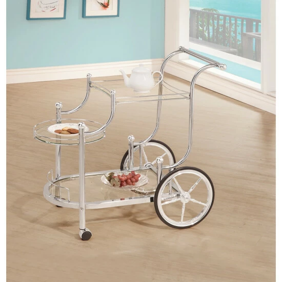 Wholesale ๐ Silver Orchid Olivia Chrome And Tempered Glass Serving Cart - 32.50" X 19.25" X 31.75" ๐