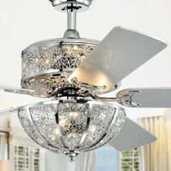 Outlet 😉 Silver Orchid Wilson Chrome 52-Inch 5-Blade Lighted Ceiling Fan W/ Metal Bowl Shade (Includes Remote) 😍