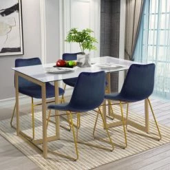 Outlet ⌛ Silver Orchid Calhoun 5-Piece Dining Set Dark Blue 🧨
