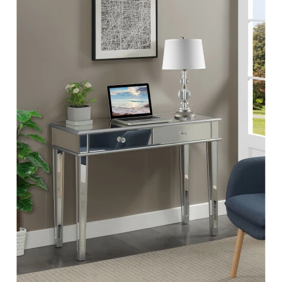 Cheap ✨ Silver Orchid Bertram Deluxe 2 Drawer Mirrored Desk/Console Table ⭐