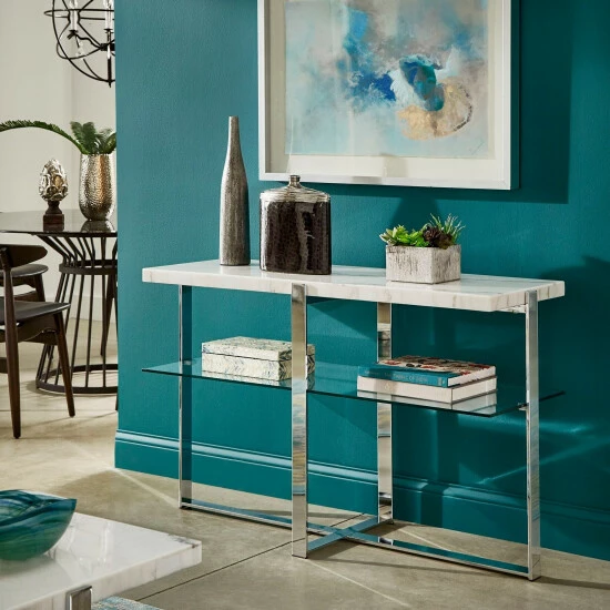 Cheapest đ Silver Orchid Bellamy Marble-top Chrome Framed Sofa Table đ