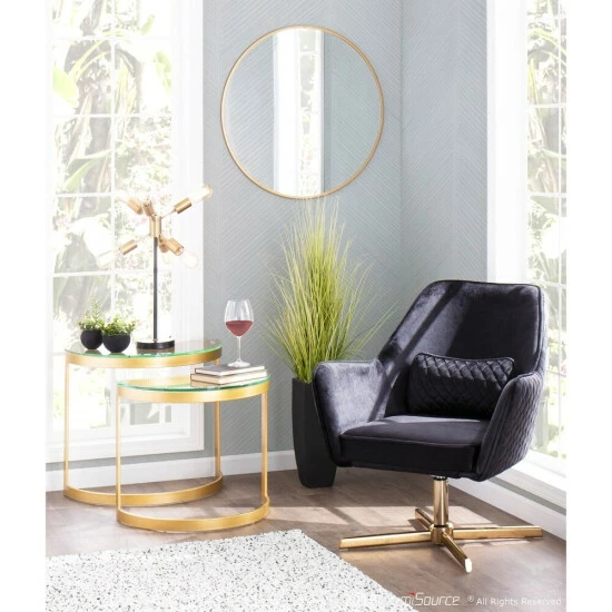 Cheap đ„ Silver Orchid Alba Goldtone Metal And Velvet Swivel Lounge Chair Cream đ„ - Image 4