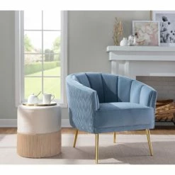 New 🔔 Silver Orchid Randolf Pleated Waves Accent Chair ⌛