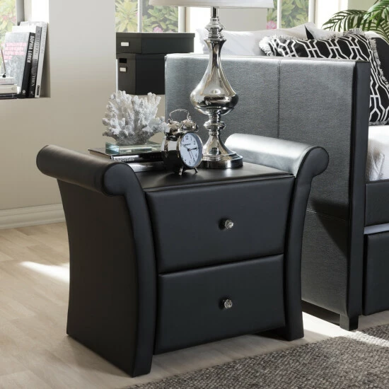 Budget đ Silver Orchid Dora Matte Black PU Leather 2-drawer Bedside Nightstand đ - Image 5