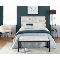 Hot Sale 👍 Silver Orchid Braided Matisse Queen Headboard Blue Fabric 🎉