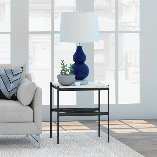 Best Sale ๐ Silver Orchid Fryland Bronze/ Faux Marble Side Table ๐ฏ - Image 6