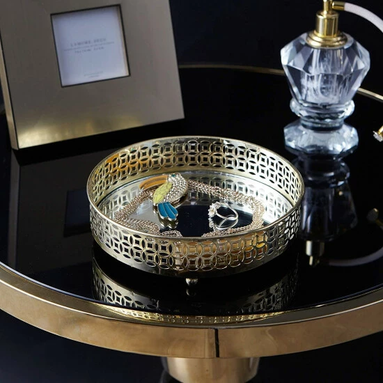 Outlet 🧨 Silver Orchid Costello Rounded Gold Metal Mirror Tray 🤩