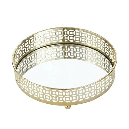 Outlet 🧨 Silver Orchid Costello Rounded Gold Metal Mirror Tray 🤩 - Image 2