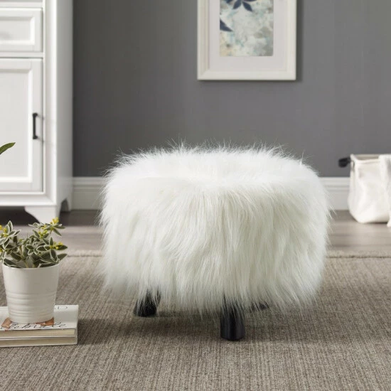 Best reviews of ๐ Silver Orchid Karlweis White Shag Faux Fur Ottoman ๐ฅฐ