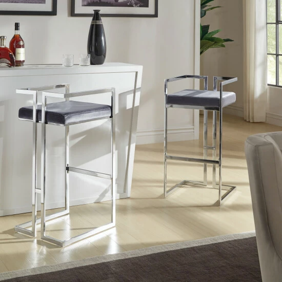 Coupon 🥰 Silver Orchid Custom Upholstered Chrome Finish Barstools (Set Of 2) Sinatra Gold Print (made To Order) ⌛ - Image 3