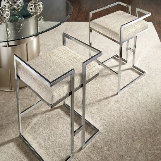 Coupon 🥰 Silver Orchid Custom Upholstered Chrome Finish Barstools (Set Of 2) Sinatra Gold Print (made To Order) ⌛ - Image 5