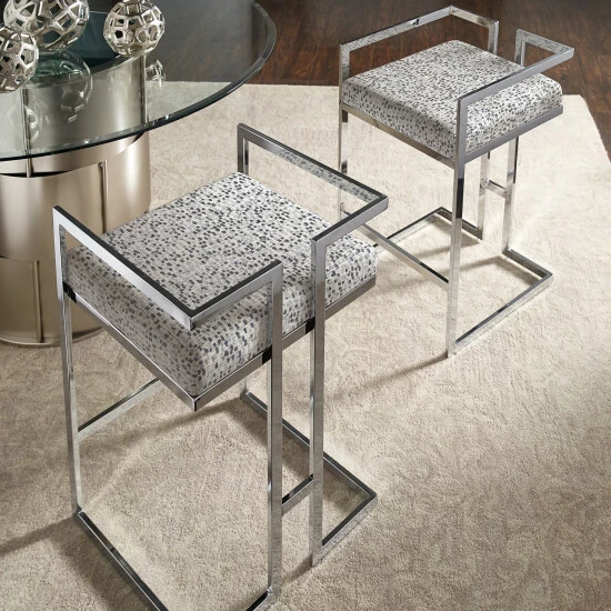 Coupon 🥰 Silver Orchid Custom Upholstered Chrome Finish Barstools (Set Of 2) Sinatra Gold Print (made To Order) ⌛ - Image 7