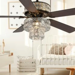 Hot Sale 😉 Silver Orchid March Silver Punched Metal And Clear Crystal Ceiling Fan - 52"L X 52"W X 21"H - 52"L X 52"W X 21"H 🌟