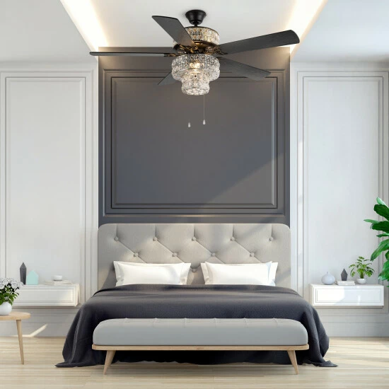 Hot Sale đ Silver Orchid March Silver Punched Metal And Clear Crystal Ceiling Fan - 52"L X 52"W X 21"H - 52"L X 52"W X 21"H đ 4 Hot Sale đ Silver Orchid March Silver Punched Metal And Clear Crystal Ceiling Fan - 52"L X 52"W X 21"H - 52"L X 52"W X 21"H đ - Image 2