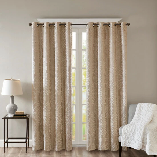 Best deal ⭐ Silver Orchid Genevois Knitted Jacquard Total Blackout Grommet Window Curtain Panel Champagne 🥰 - Image 2