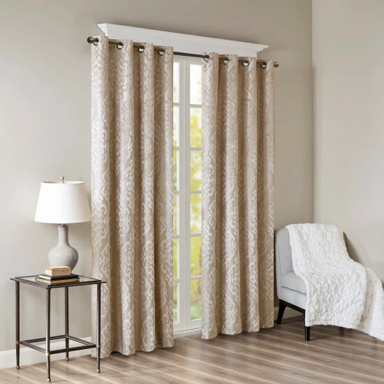 Best deal ⭐ Silver Orchid Genevois Knitted Jacquard Total Blackout Grommet Window Curtain Panel Champagne 🥰 - Image 3