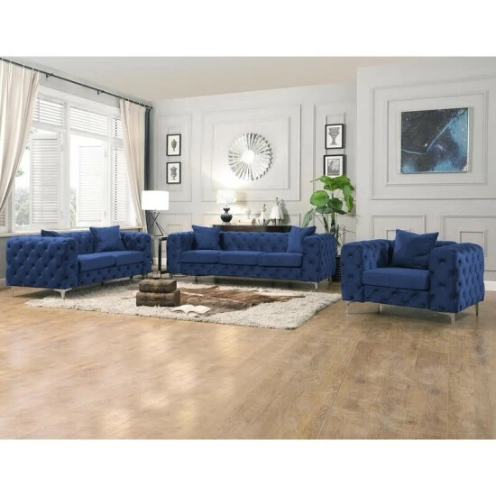 New đ Silver Orchid Bambrick Tufted Velvet Upholstered Loveseat Grey đ - Image 3