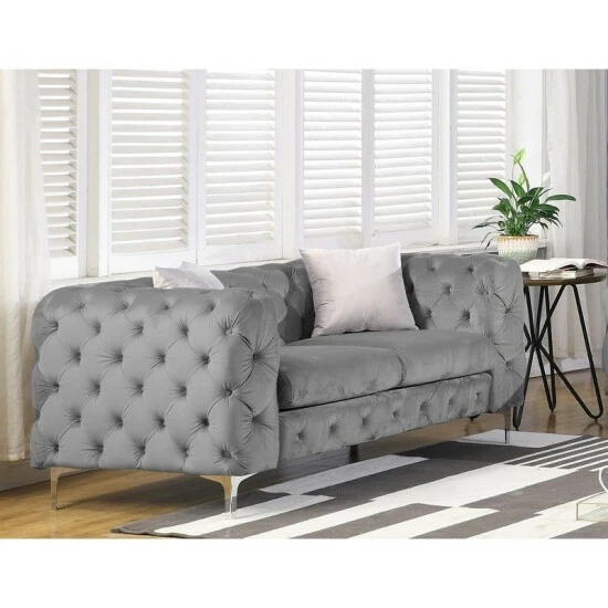New đ Silver Orchid Bambrick Tufted Velvet Upholstered Loveseat Grey đ - Image 4