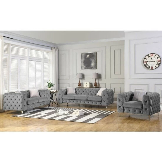 New đ Silver Orchid Bambrick Tufted Velvet Upholstered Loveseat Grey đ - Image 5