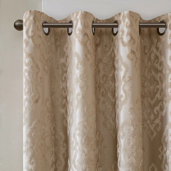 Best deal ⭐ Silver Orchid Genevois Knitted Jacquard Total Blackout Grommet Window Curtain Panel Champagne 🥰 - Image 4