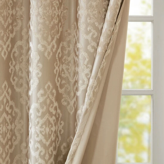 Best deal ⭐ Silver Orchid Genevois Knitted Jacquard Total Blackout Grommet Window Curtain Panel Champagne 🥰 - Image 6