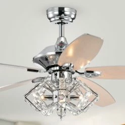Brand new 💯 Silver Orchid Pitts 5-Blade Lighted Ceiling Fan W/ Pentagon Crystal Shade ✔️