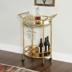 Wholesale ⌛ Silver Orchid Grant Gold Round Metal Bar Cart ⭐