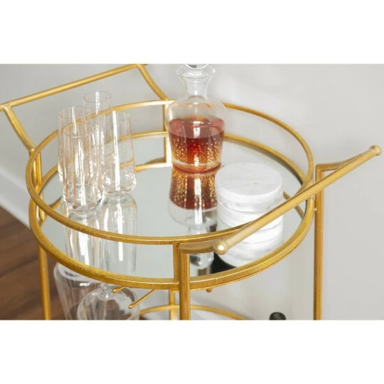 Wholesale ⌛ Silver Orchid Grant Gold Round Metal Bar Cart ⭐ - Image 2