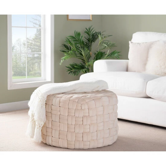 Discount ✨ Silver Orchid Camilla Braided Round 24" Ottoman Blush Pink 🧨