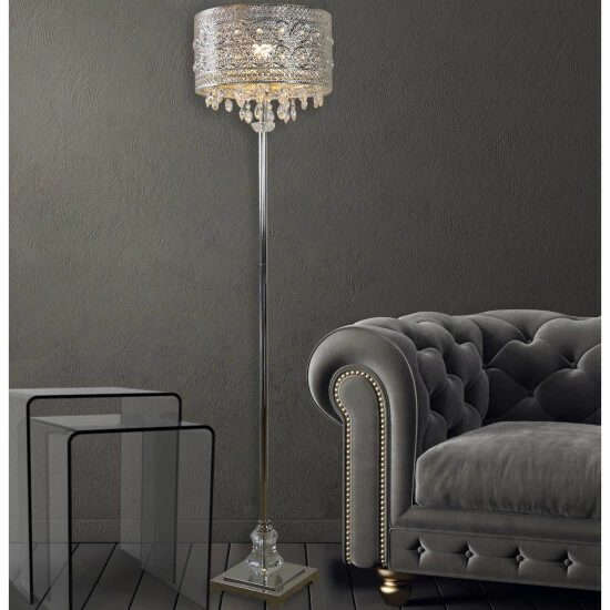 Outlet ๐ Silver Orchid Brielle Polished Nickel And Crystal 1-light Floor Lamp - 14.2"L X 14.2"W X 60.5"H โจ