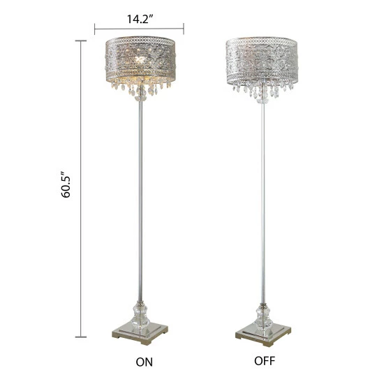 Outlet ๐ Silver Orchid Brielle Polished Nickel And Crystal 1-light Floor Lamp - 14.2"L X 14.2"W X 60.5"H โจ - Image 7
