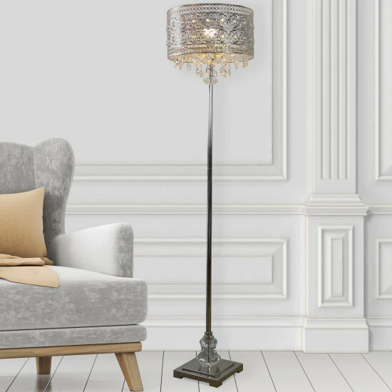 Outlet ๐ Silver Orchid Brielle Polished Nickel And Crystal 1-light Floor Lamp - 14.2"L X 14.2"W X 60.5"H โจ - Image 8