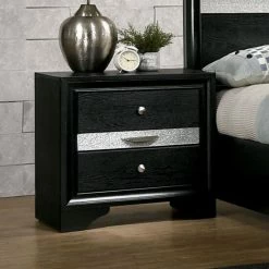 Best Pirce 😀 Silver Orchid Aoki Contemporary Black 3-drawer Nighstand 👍