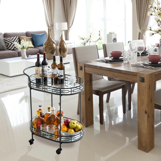 Best reviews of ๐ Silver Orchid Marsh Oval Mirrored Glass Top New Bar Cart With Wheels Black ๐งจ