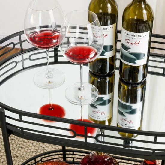 Best reviews of ๐ Silver Orchid Marsh Oval Mirrored Glass Top New Bar Cart With Wheels Black ๐งจ - Image 3