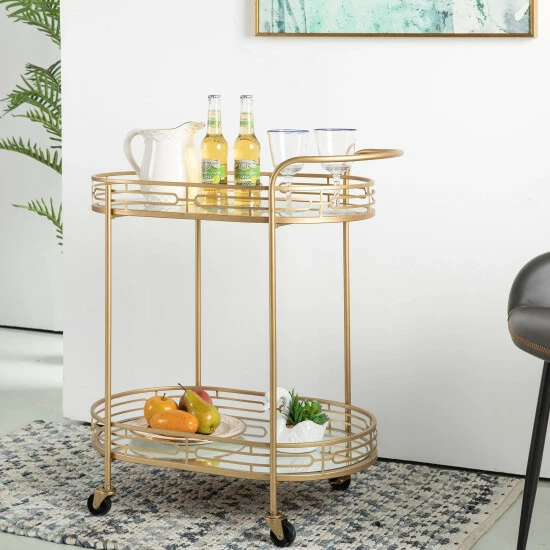 Best reviews of ๐ Silver Orchid Marsh Oval Mirrored Glass Top New Bar Cart With Wheels Black ๐งจ - Image 8