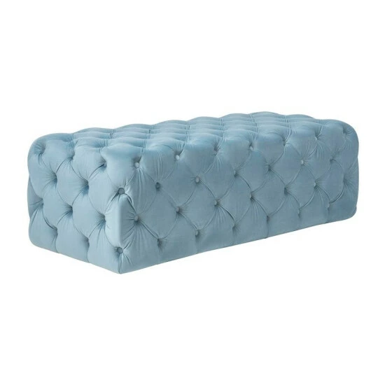 Deals ✔️ Silver Orchid Abbot Sea Blue Velvet Ottoman ✔️ - Image 2