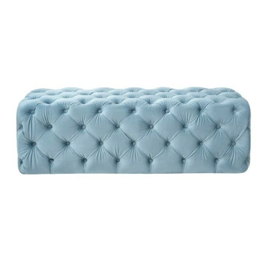 Deals ✔️ Silver Orchid Abbot Sea Blue Velvet Ottoman ✔️ - Image 3