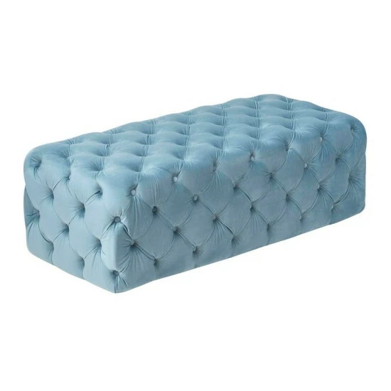 Deals ✔️ Silver Orchid Abbot Sea Blue Velvet Ottoman ✔️ - Image 4
